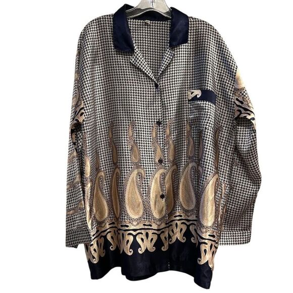 Crystal XL Silk Paisley Button-Up Shirt Multicolor Vintage - Picture 1 of 11